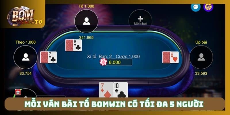Mỗi ván bài tố Bomwin có tối đa 5 người