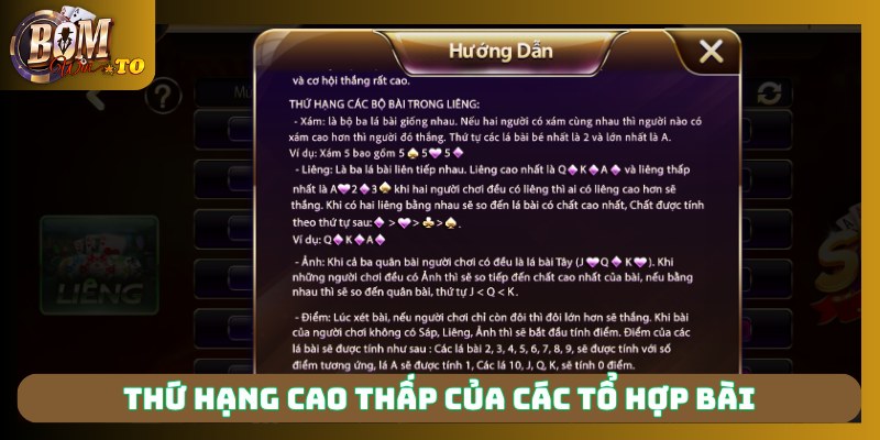 Thứ hạng cao thấp của các tổ hợp bài